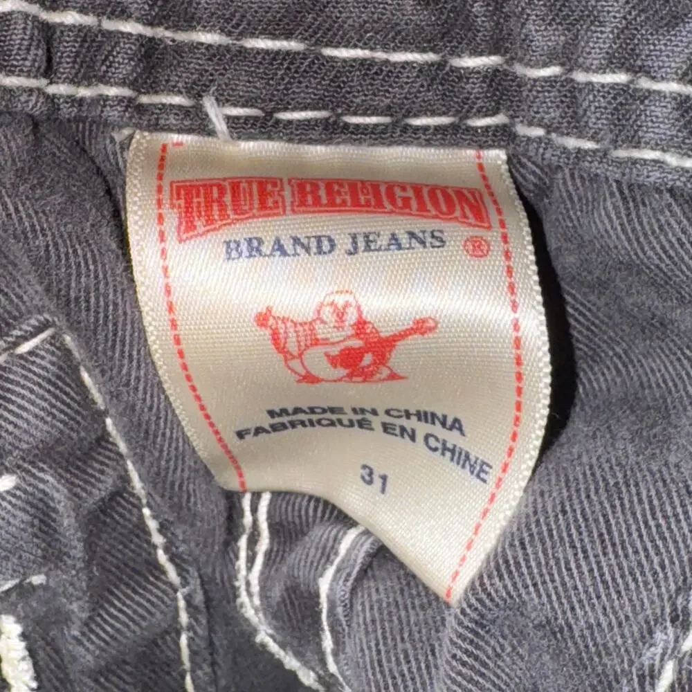 True Religion Isaac Big T Cargo Shorts Men's Size 31 Gray Cut Off Drawstring